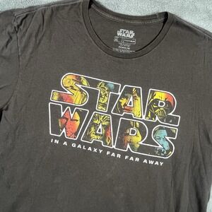 Star Wars In A Galaxy Far Far Away Men's Gray T-Shirt Colorful Logo Size XL